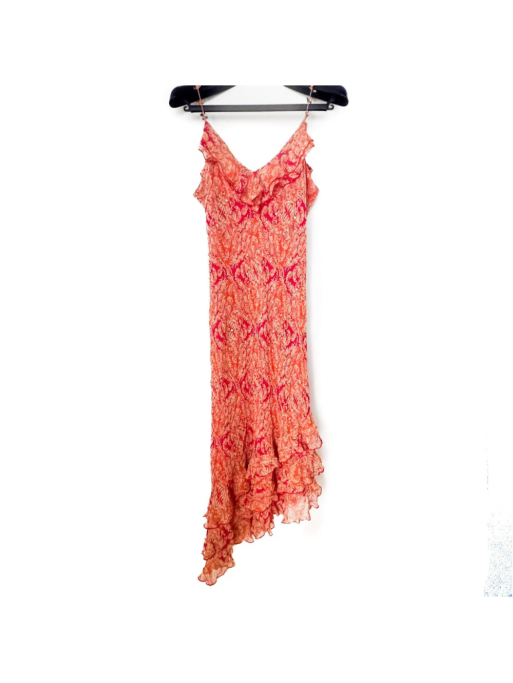 Vtg ICE Y2K Silk Beaded Fairy Dress Asymmetrical Bias Cut Paisley Sz 16 Romantic
